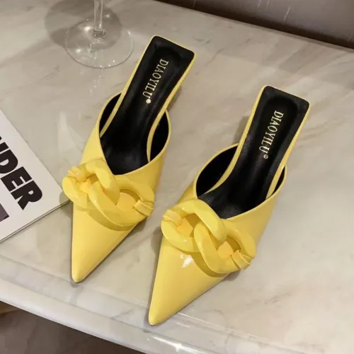 Candy Color Pointed Toe Mules Chain Low Slippers Lady Heels for Women