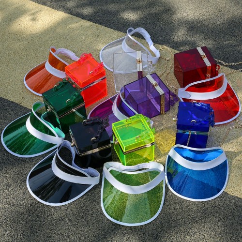 New Arrivals Trending Products Acrylic PVC Box Bags Designer Transparent Visor Hat and Purse Set Women Purses and Handbags
