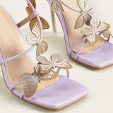 Purple Sandale/Talon Femm New Square Toe Fashion Stiletto Butterfly Heels for Women