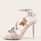 Purple Sandale/Talon Femm New Square Toe Fashion Stiletto Butterfly Heels for Women