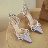 New Colors Talon Pour Femme High QUality Trendy Cover Toe Crystal Diamond Bow Red Heels for Women