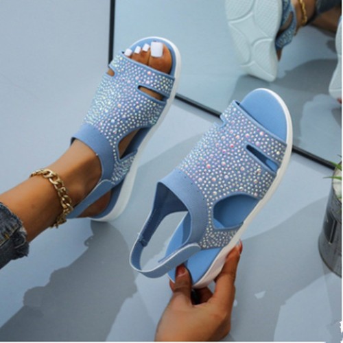 New Summer Women Sandals Sexy Shoes Crystal Casual Woman Flats Ladies Fashion Beach Shoe Big Size Sandals