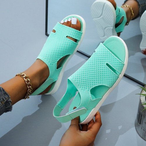 summer new large size casual sandals women's hollow breathable elastic flying woven comfortable sandals