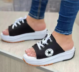 new canvas breathable casual women's shoes thick-soled lace-up sandals and slippers