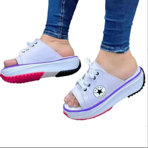 new canvas breathable casual women's shoes thick-soled lace-up sandals and slippers