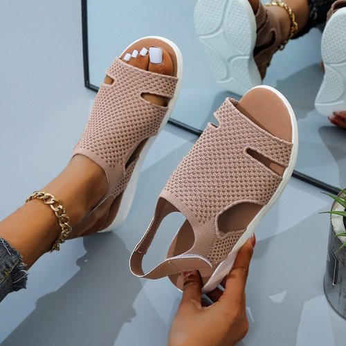 summer new large size casual sandals women's hollow breathable elastic flying woven comfortable sandals