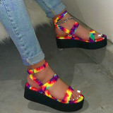 INS Hot sale thick sole wedge design  high heel sandals  wholesale ladies shoes women heels