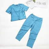 mom and me Kids Girls Clothing Sets Summer Cute Solid Sport Suits Short Sleeve Shirt+Pants 2 Pieces Children Clothes Suit