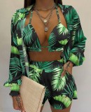 Q6623 Women bra top and high waist shorts flora print summer 2 Piece short Set with cardigan shirt