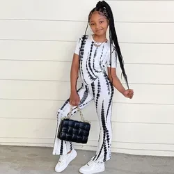 Wholesale Boutique Kids Clothes 2022 Fashion Tie Dye Short Sleeve T Shirt Flare Pants Summer Girls Clothing Sets