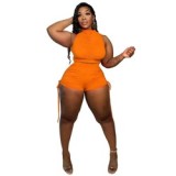 MQ23607 Solid color strap pleated two piece sports fashion casual set