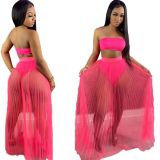 New Style Summer Night Club Dress Sexy Crop Top See Through Mesh 2 Piece Set Beachwear Maxi Women Dress 2022