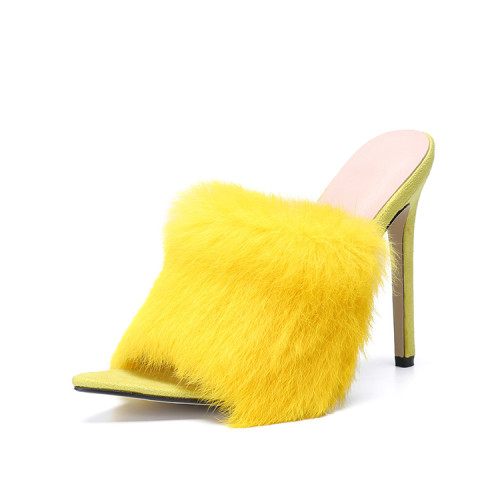 Newest Stylish Winter Fancy High-heel Slippers Shoes Fur Cute Outdoor Sandals womens flat heels sandals