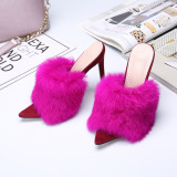 Newest Stylish Winter Fancy High-heel Slippers Shoes Fur Cute Outdoor Sandals womens flat heels sandals