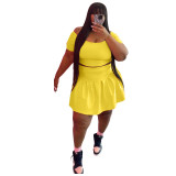 Streetwear Women 2 Piece Outfits Set Summer Short Crop Top Pleated Girls Dresses 5XL Plus Size Women Skirts