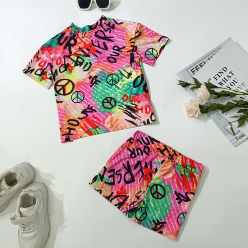Y220162 summer toddler kids baby girl casual summer boutique clothing sets printing little girl 2pcs outfits clothes