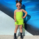 New Arrivals Summer Baby Girl Dress Solid Color Sexy Drawstring One Piece Dress Bodycon Children Dresses