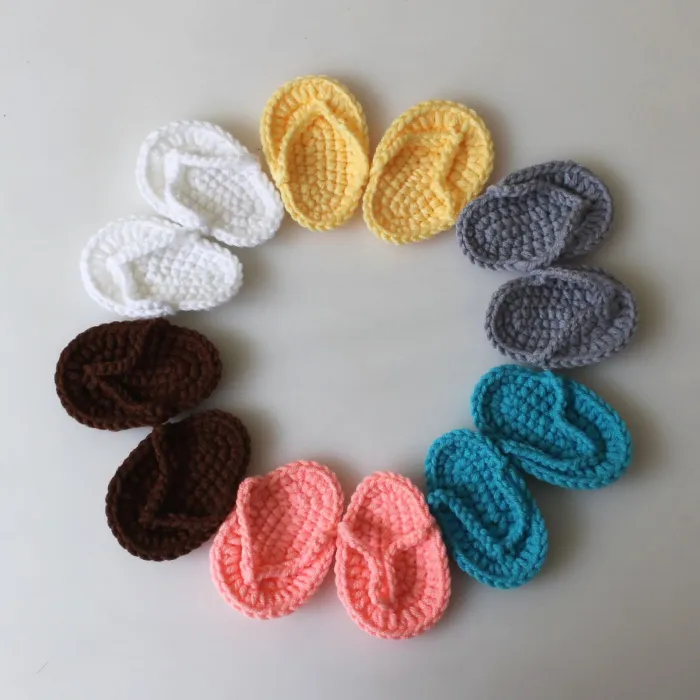 Handmade Knitted Shoes Infant Photography Props Accessories Mini Crochet Slippers Baby Flip Flops