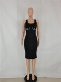 Summer slim print sleeveless fitted dress midi dresses bodycon dress
