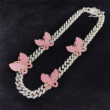 Hip hop punk miami diamond butterfly cuban link necklace cuban necklace cuban link bracelet