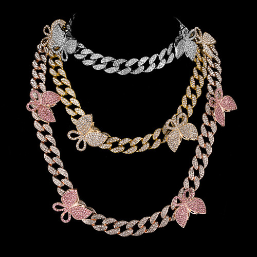 Hip hop punk miami diamond butterfly cuban link necklace cuban necklace cuban link bracelet