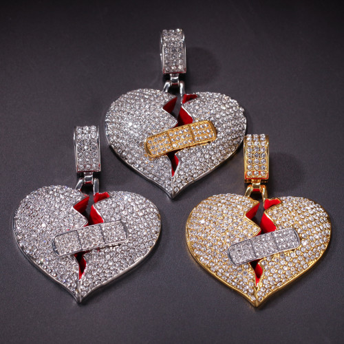 Full Diamond Band Aid Broken heart necklace alloy gold plated necklaces love pendant necklace