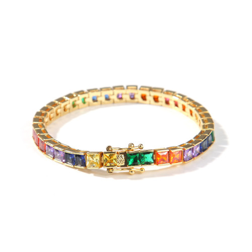 simple hip-hop bracelet PP same style copper inlaid colorful square zircon hipster bracelet tennis chain