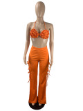 BM7428 Fashion sexy two piece sets women tie up wide leg pants flare pants with bralette crop top