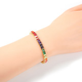 simple hip-hop bracelet PP same style copper inlaid colorful square zircon hipster bracelet tennis chain