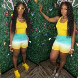 Summer gradient 2 piece women short set women workout sets tank tops woman crop top
