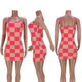 Sexy summer plaid print sling dress wrap dress mini dress