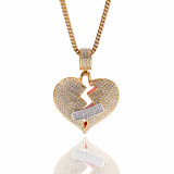 Full Diamond Band Aid Broken heart necklace alloy gold plated necklaces love pendant necklace