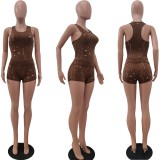 Summer sportsWear Vest Shorts Set 2 Piece Summer Set Jogging trackSuits Clothing Hole Shorts Outfits plus size Two Piece Set