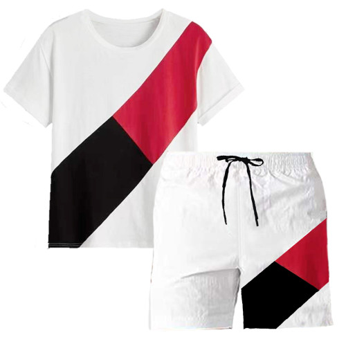 Latest Summer Men Set Fashion Patchwork Shorts Sets 2 Pieces Men Shorts Set Plus Size