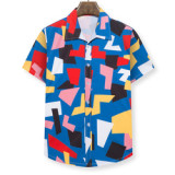 Fashion  Design Wholesale Short Sleeve Summer Breathable Beach Style Digital Print Geometry Sublimated Polyester T Shirt For Men