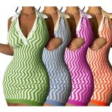 cl6118 women's sexy pattern suspenders exposed backpack arm sweater dress