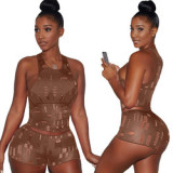 Summer sportsWear Vest Shorts Set 2 Piece Summer Set Jogging trackSuits Clothing Hole Shorts Outfits plus size Two Piece Set