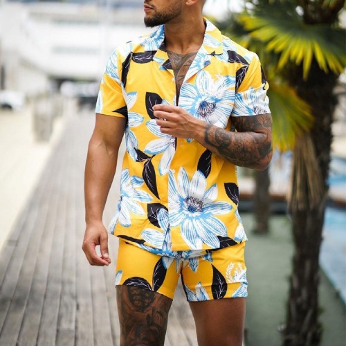 Wholesale Summer OEM Custom Print New Hawaiian Beach Wear Mens Shirts Shorts Set