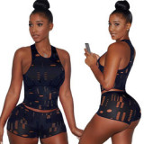 Summer sportsWear Vest Shorts Set 2 Piece Summer Set Jogging trackSuits Clothing Hole Shorts Outfits plus size Two Piece Set