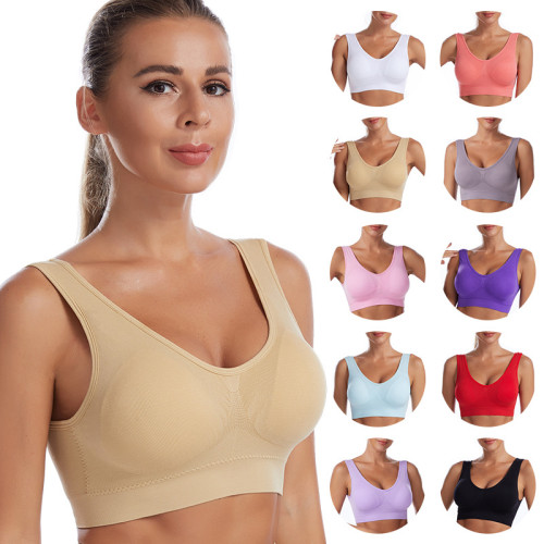 Women Breathable Sports Bra Adjusted-straps Anti-sweat Shockproof Padded Sleep Bra Athletic Gym Running Fitness Workout Top