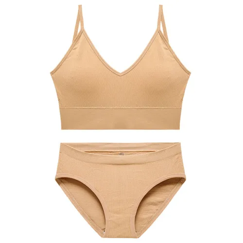 A1607 Seamless lingerie women's underwire-free sexy small chest gathered without marks Plus Size Padded Bra Set
