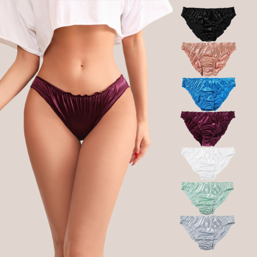2022 new design woman sexy panties mid rise plus size woman underwear ice silk solid sexy lingerie