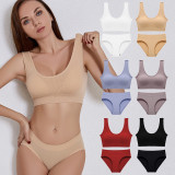 Custom Logo Female Young Girl Ladies Sexy Cotton Wire Free Bra Brief Sets Woman Underwear Panty And Bra Set