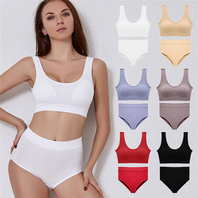 1602 Women Seamless Tops Panties Set Breathable Padded  Bralette Brazilian Underwear Suit Girls Sports Bra Set