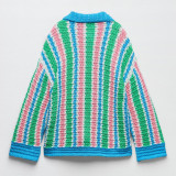 summer new women's striped sweater knitted jacket