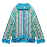summer new women's striped sweater knitted jacket