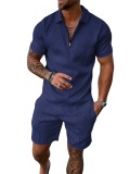 YSY men's new independent station supply casual color contrast zipper lapel shirt short-sleeved suit