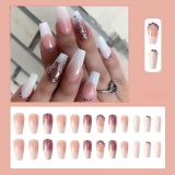 24pcs Coffin French Nail Crystal AB Shine Decorative False Nails Long Ballerina Rhinestones Press On Artificial False Nail Tip