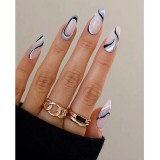 24pcs Black Brown Abstract Lines Almond False Nails Full Cover Artificial Graffiti Fake Nails Women Wearable Press On Manicure