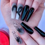24pcs Press on Nails Punk Black White Patchwork Fire Pattern Long Coffin False Nails Ballerina Fake Nail Art Manicure Full Tips